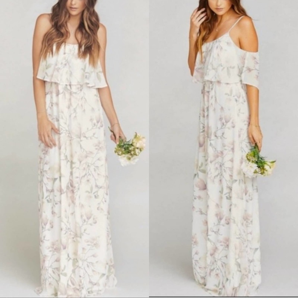 Show Me Your Mumu Caitlin Floral Ruffle Chiffon Maxi Dress Forever Vine NWT M